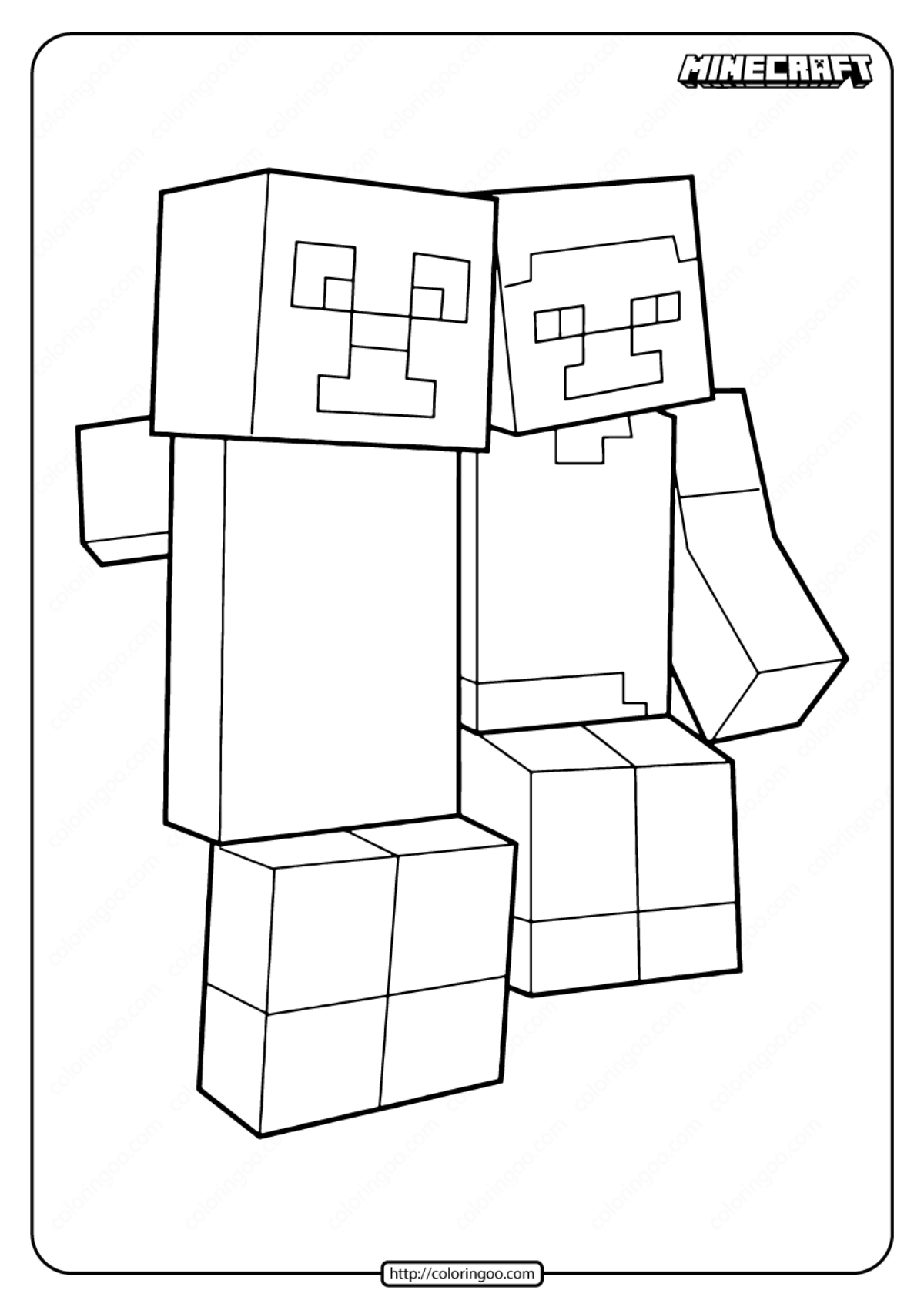 Minecraft Creeper and Steve Coloring Pages