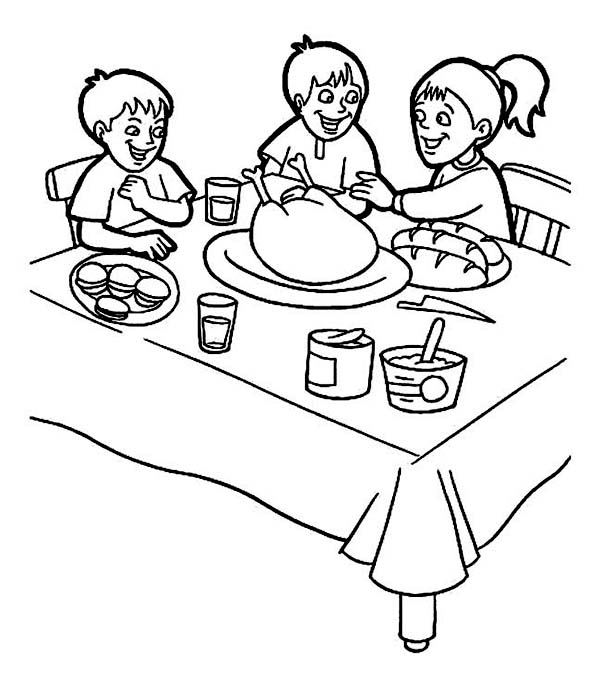 Three Childrens Doing Breakfast On Canada Thanksgiving Day ...