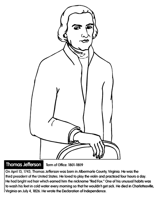 Thomas Jefferson - Coloring Pages for Kids and for Adults