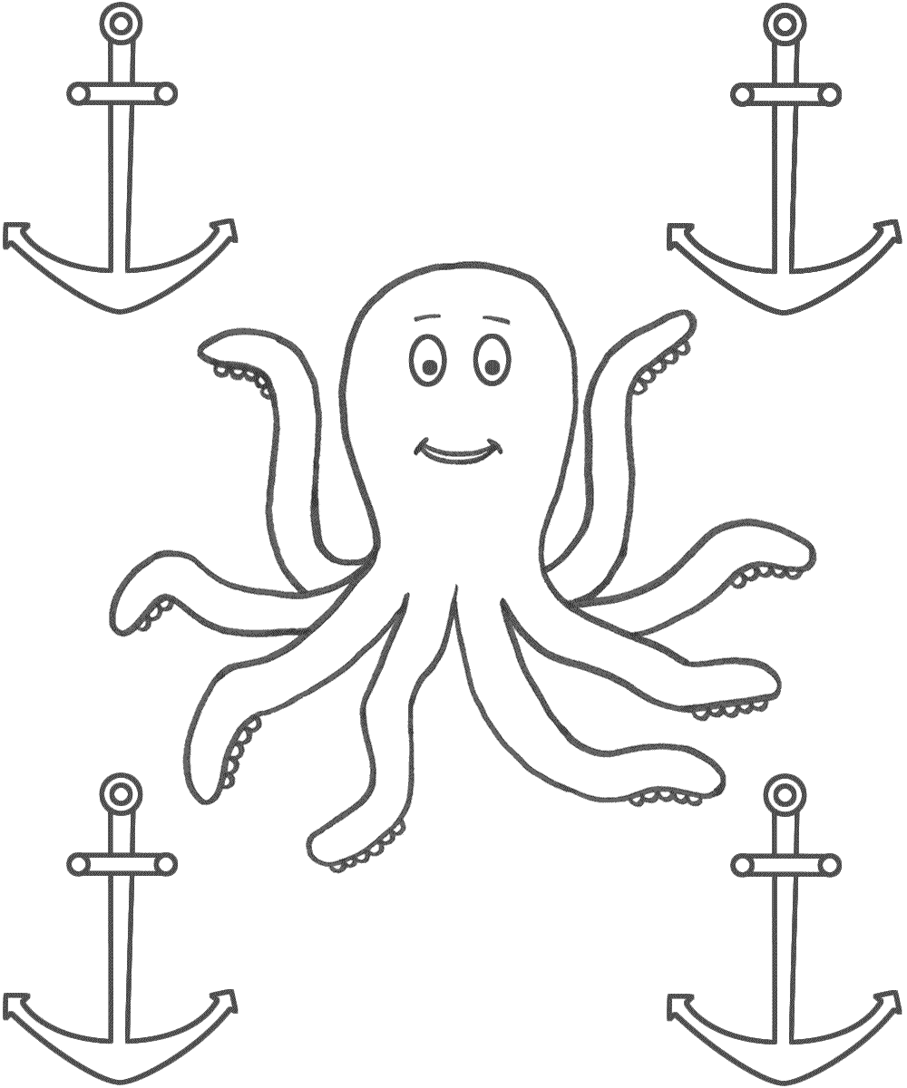 Octopus with Anchors - Coloring Page (Sea/Marine)
