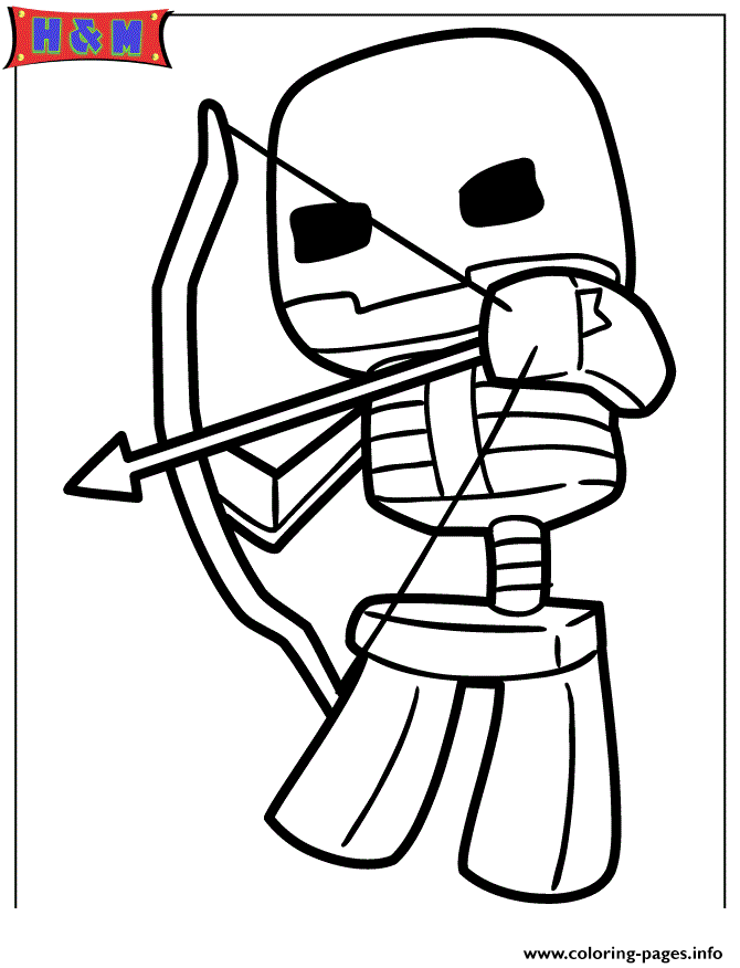 Print minecraft skeleton shooting bow and arrow Coloring pages