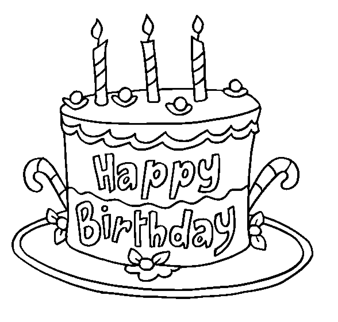 Kids Free Happy Birthday Cake Celebration Coloring Pages Printout