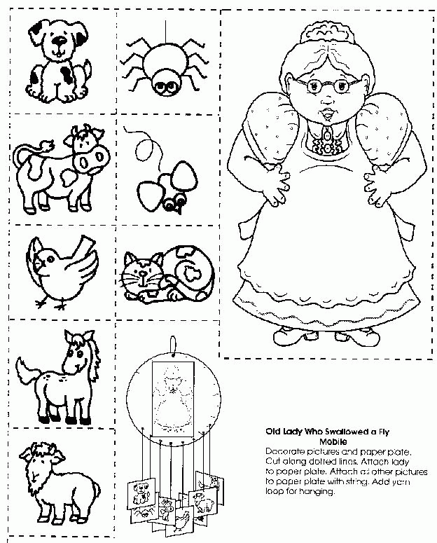 Old Lady Who Swallowed A Fly Coloring Page - Coloring Page