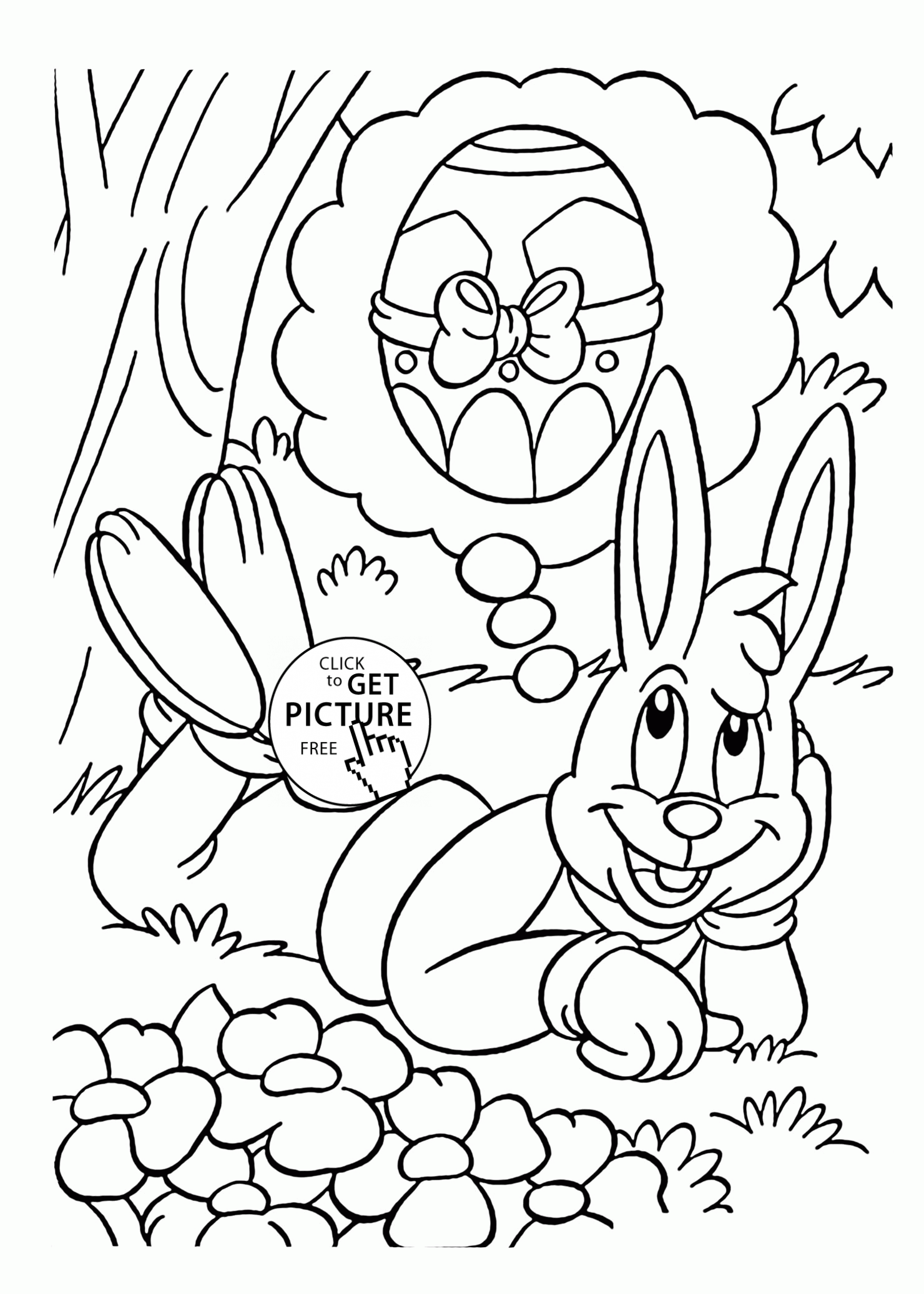 Easter Bunny in the Forest coloring page for kids, coloring pages ...