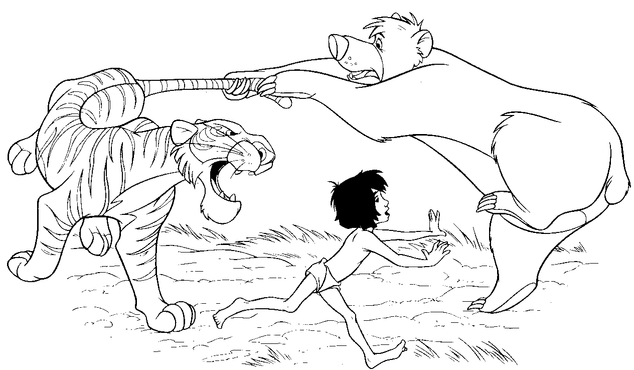 Jungle Book Shere Khan Fighting With Baloo And Mowgli Coloring ...