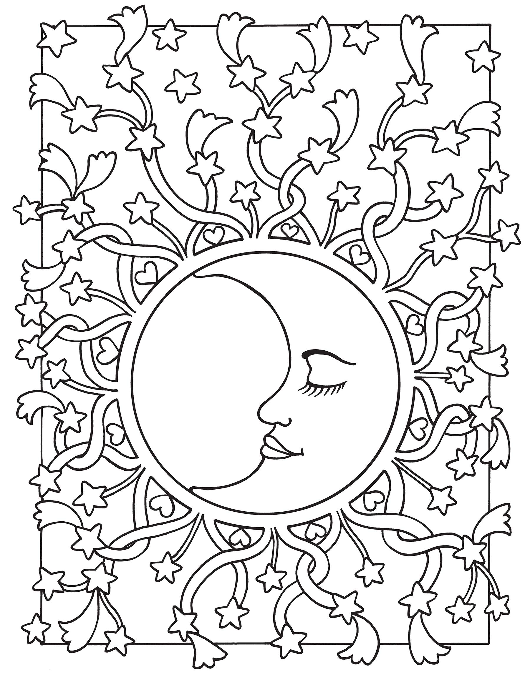 Full Moon And Stars Coloring Pages