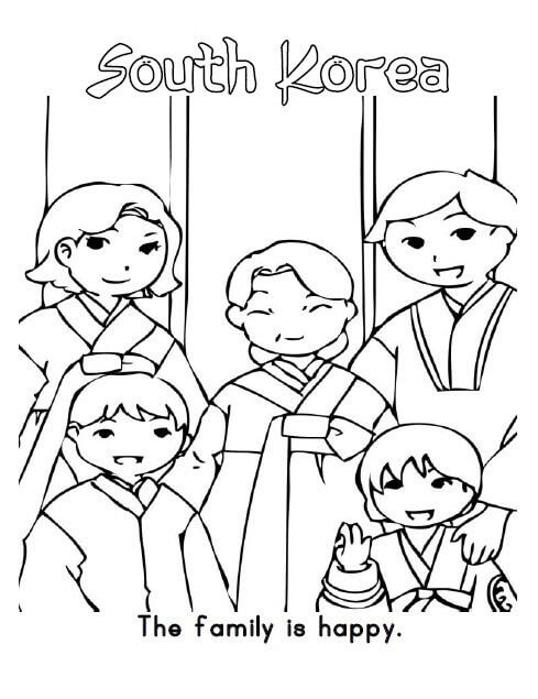 South Korea Family Coloring Page - Free Printable Coloring Pages for Kids