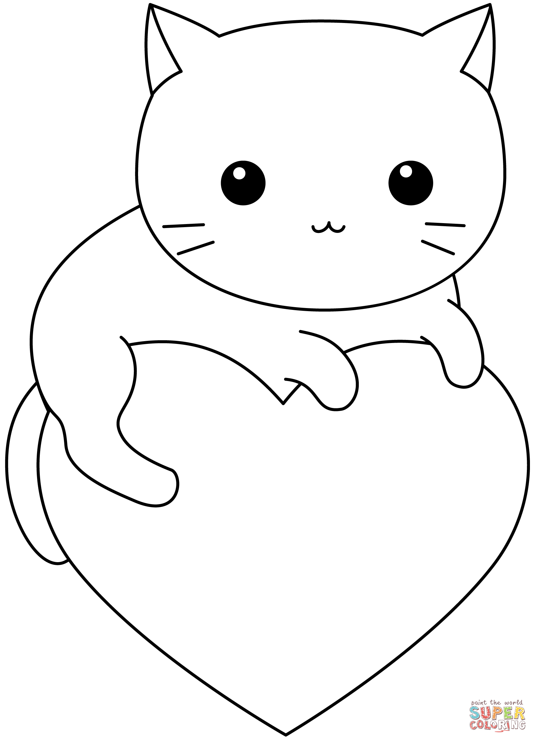 Kawaii Kitty on Heart coloring page | Free Printable Coloring Pages