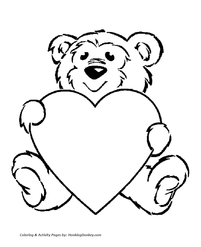 Valentine's Day Hearts Coloring Pages - Teddy bear with a big 