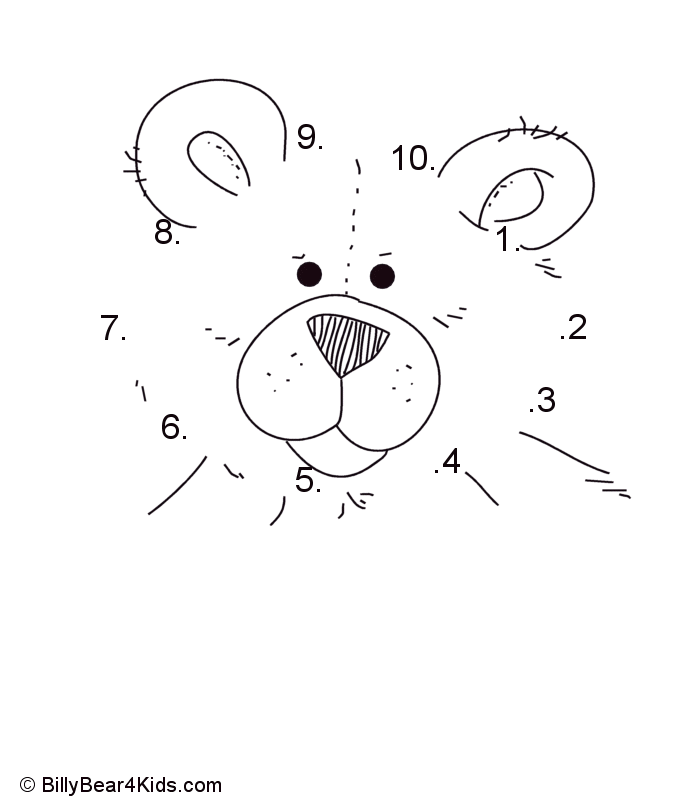 Teddy Bear Dot To Dot Numbers 1-10