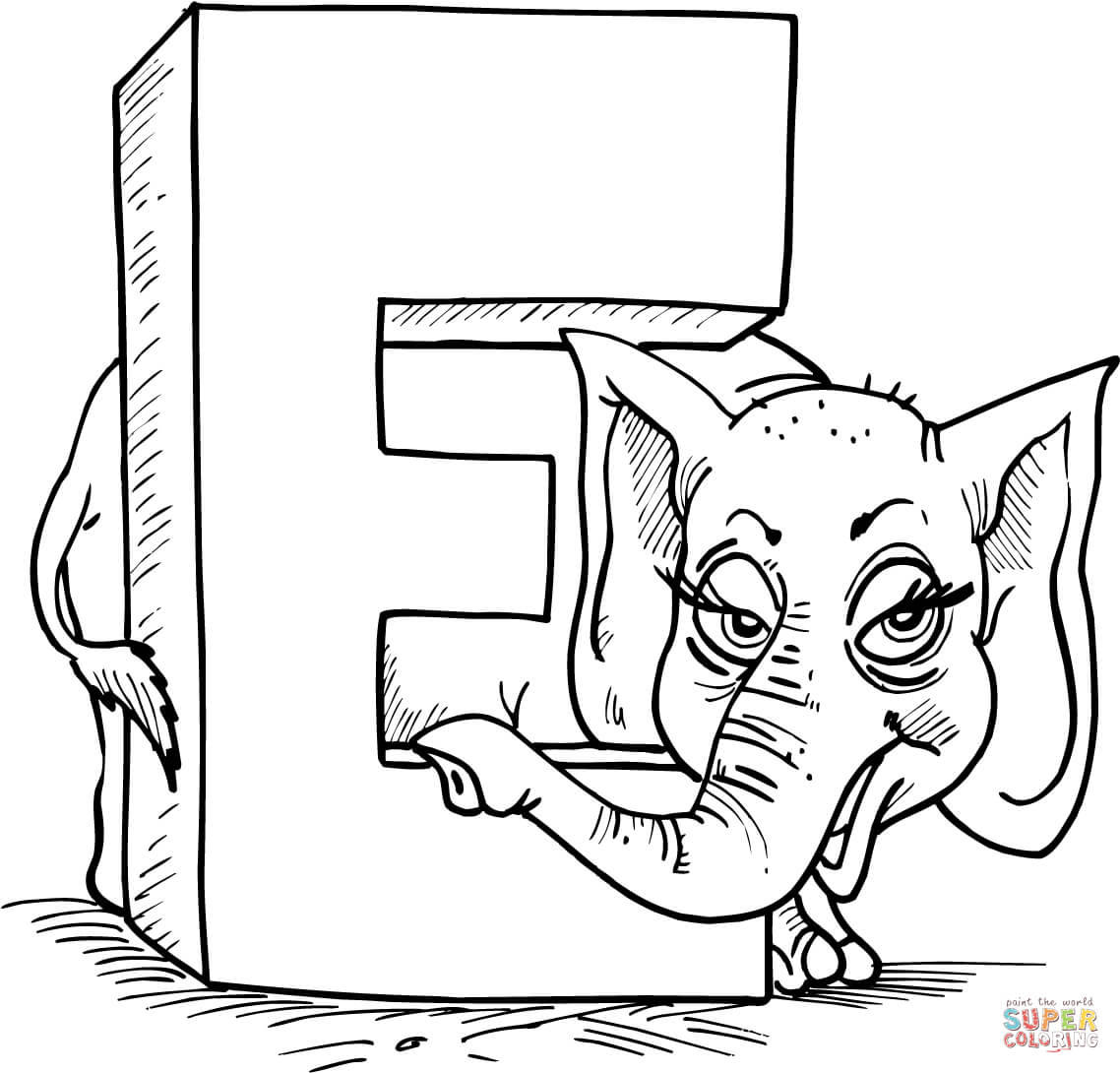 Letter E is for Elephant coloring page | Free Printable Coloring Pages
