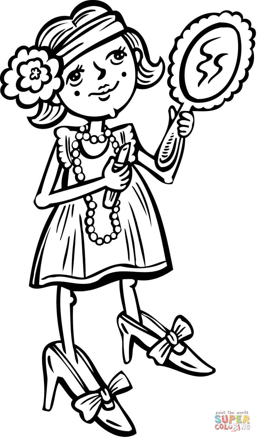 Young Girl Putting Makeup on coloring page | Free Printable ...