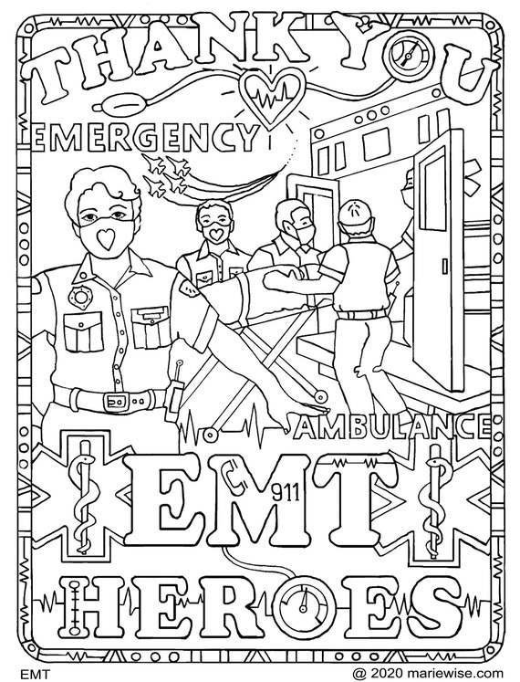 Thank You EMT Heroes Printable Coloring Page Digital - Etsy