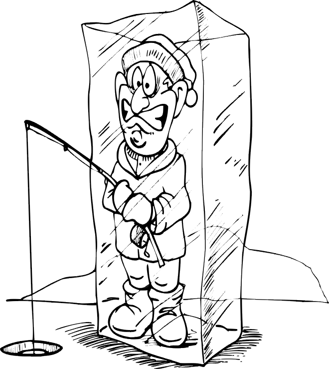 Fisherman in Ice Cube Coloring Page | Printable coloring pages
