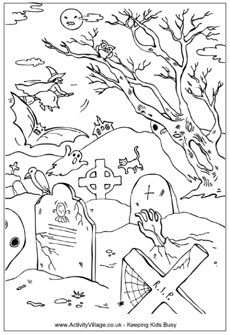 Halloween Graveyard Colouring Page | Halloween coloring pages, Halloween  coloring, Coloring pages