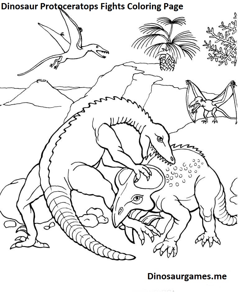 Dinosaur Protoceratops Fights Coloring Page - Dinosaur Coloring Pages