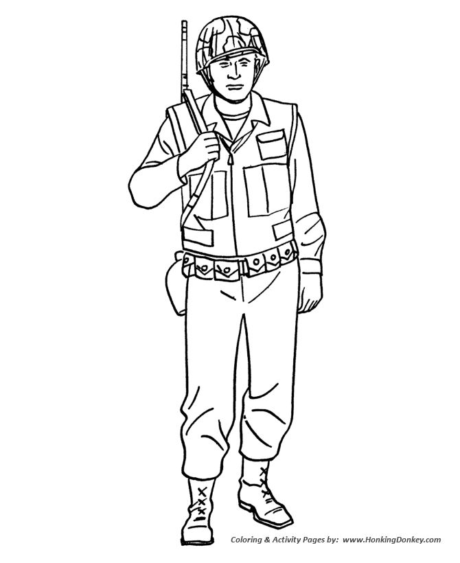 Armed Forces Day Coloring Pages | US Army Soldier - World War II coloring  page sheet for PreK Kids | HonkingDonkey