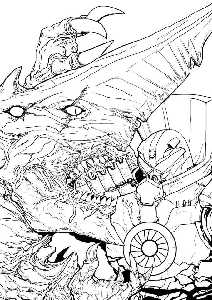 Jaeger and Kaiju Coloring Page - Free Printable Coloring Pages for Kids