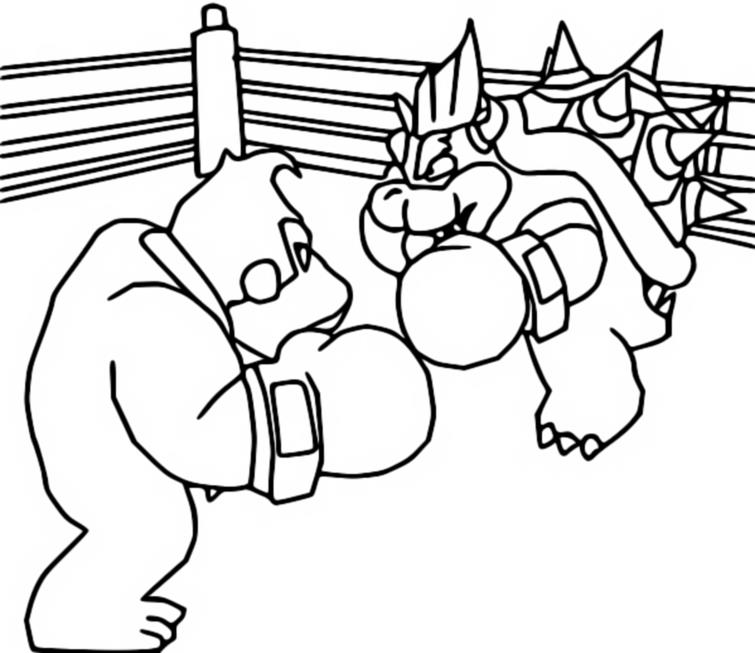 Coloring page Mario and Sonic at the Olympic Games Tokyo 2020 : Boxing - Donkey  Kong - Bowser 8