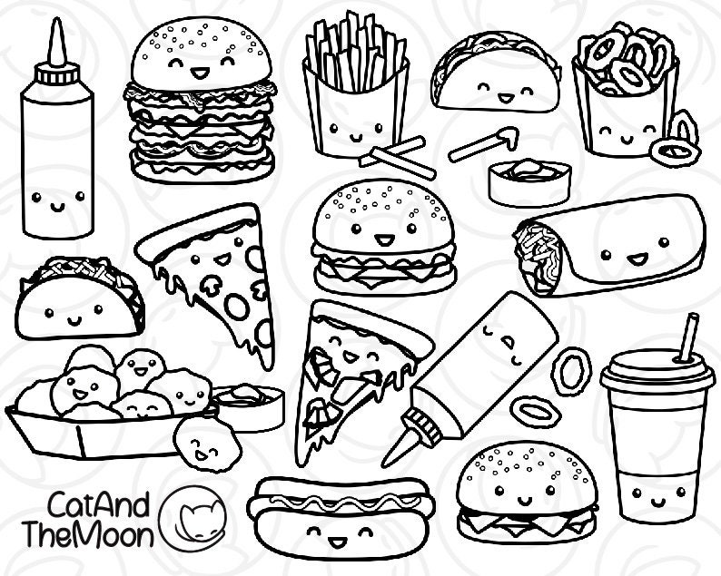 Food Clip Art Cute Food Clipart Clipart for Coloring - Etsy