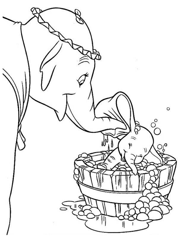 Mrs Dumbo Take Dumbo the Elephant to Bath Coloring Pages | Bulk Color