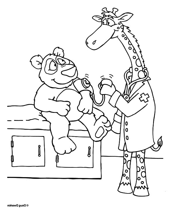 Giraffe Checking Bear Blood Pressure For Its Health Coloring Pages ...