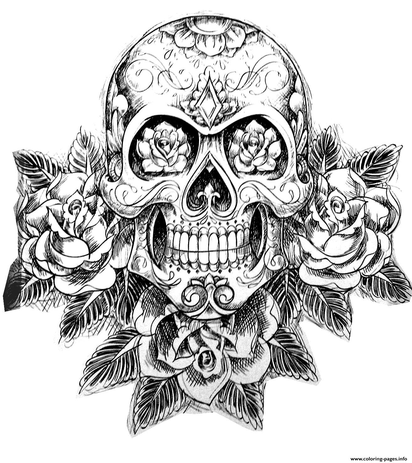 Print sugar skull tatoo hard adult difficult Coloring pages