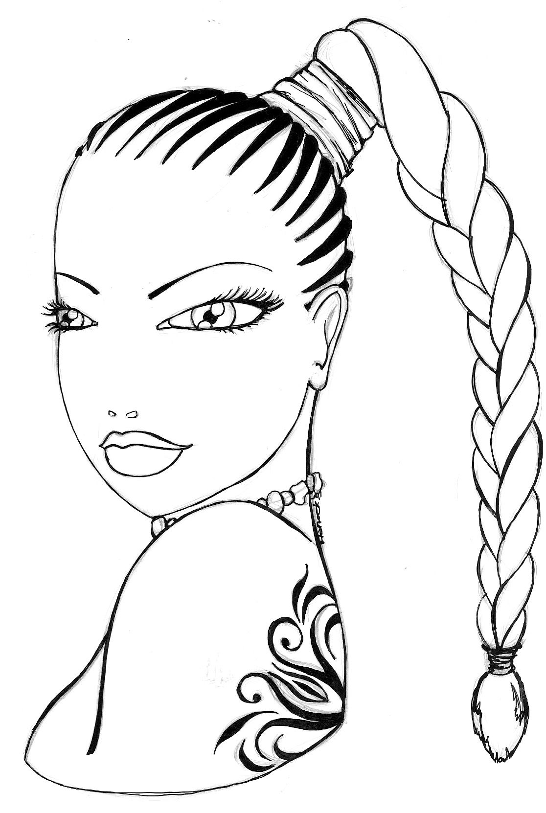 Jelissa goes for a classic single braid. | Coloring pages, People coloring  pages, Black art painting