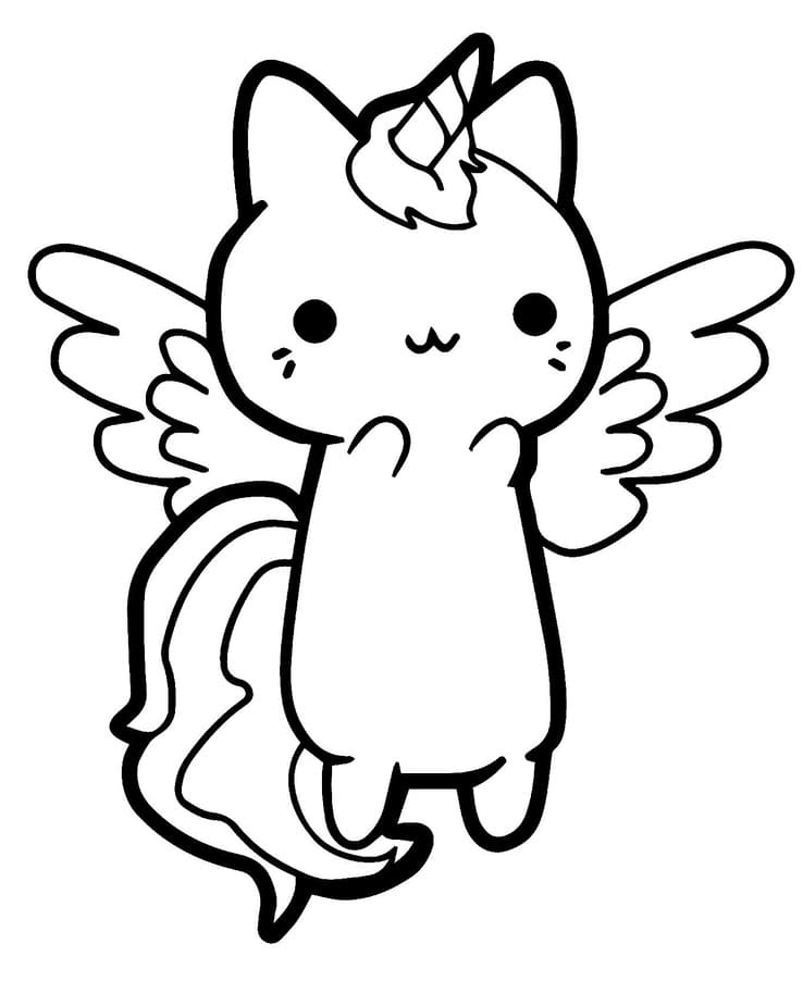 Kawaii Unicorn Cat Coloring Page - Free Printable Coloring Pages for Kids