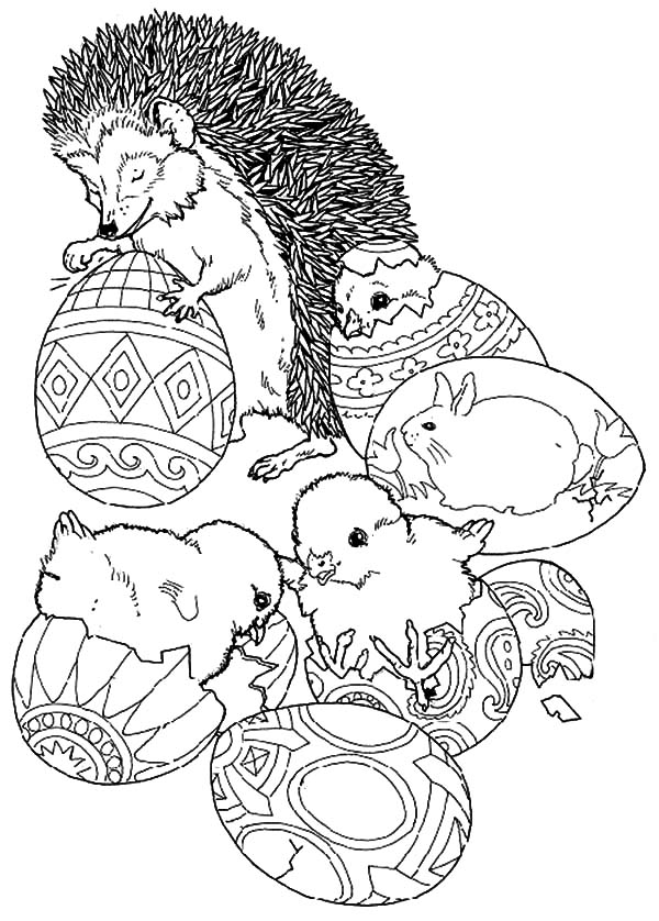 Hedgehog And Other Animals Decorating Easter Eggs Coloring Pages ...