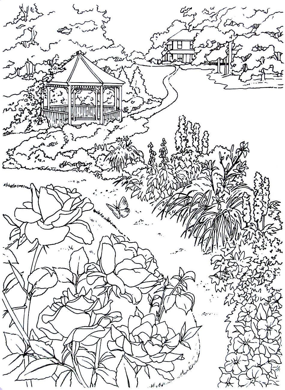 Farm house with gazebo - living in the country coloring book page | Coloring  pages, Coloring books, Coloring book pages