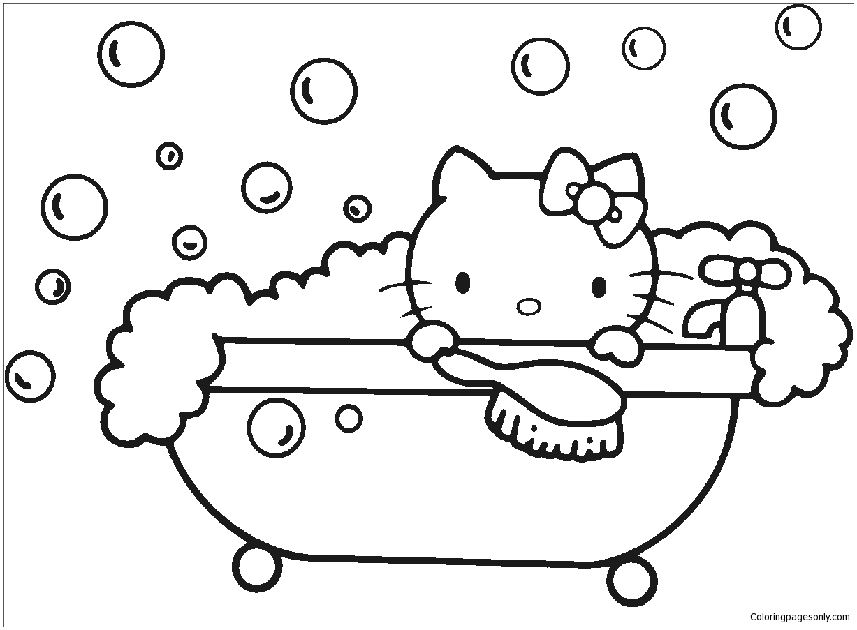 Hello Kitty in the bathroom Coloring Page - Free Coloring Pages Online