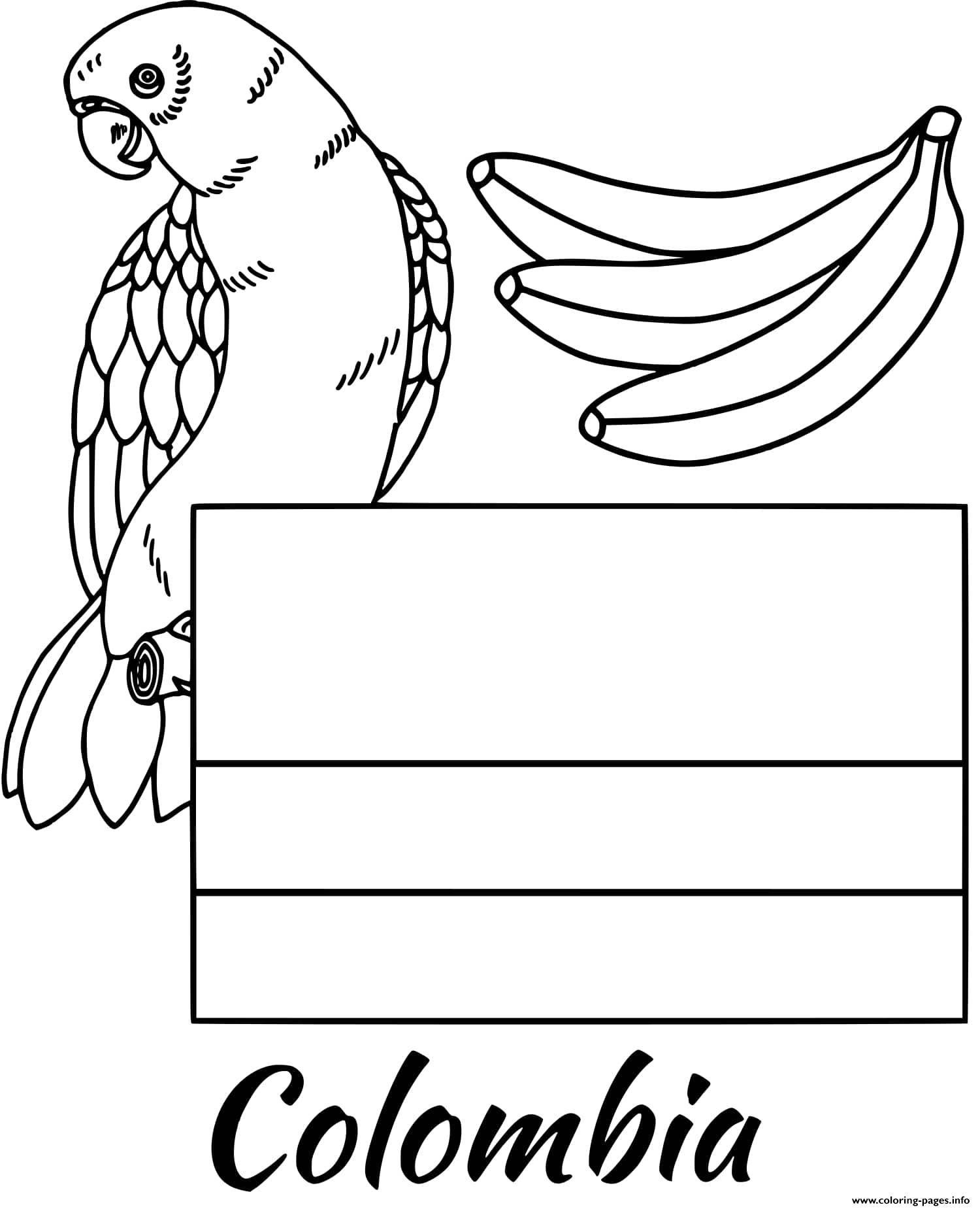 Colombia Flag Parrot Coloring Pages Printable