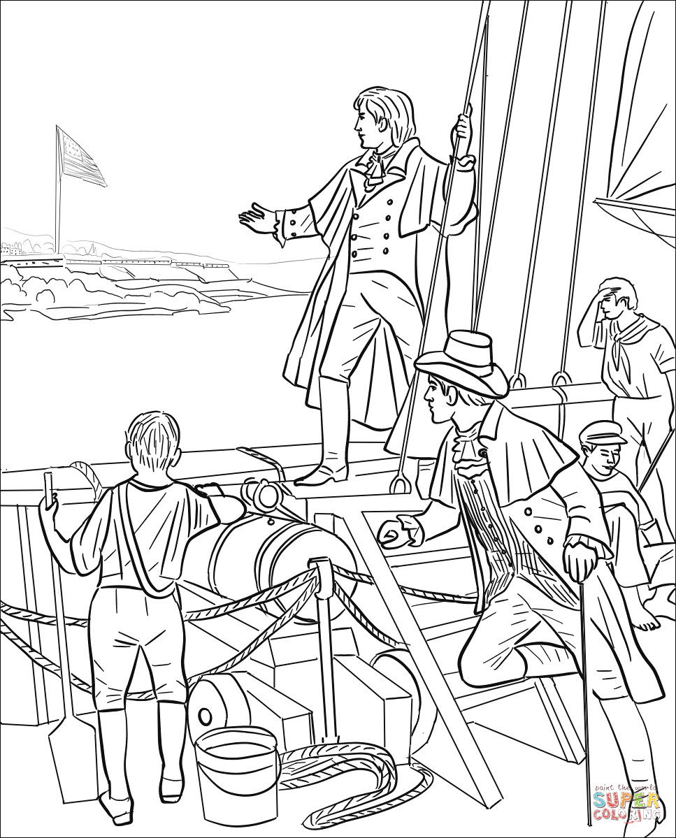 Star-spangled Banner over Fort McHenry coloring page | Free Printable Coloring  Pages