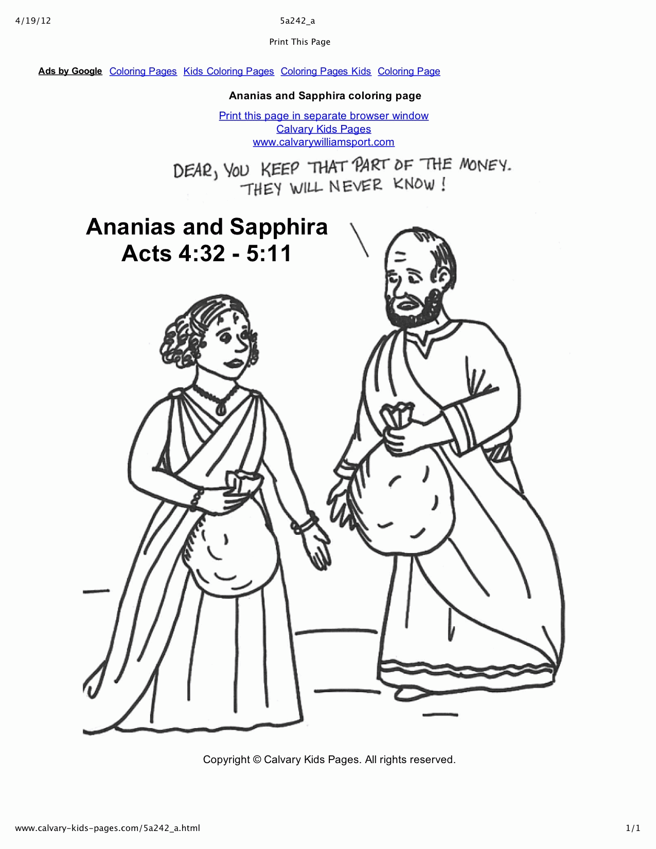 Ananias And Sapphira Coloring Page