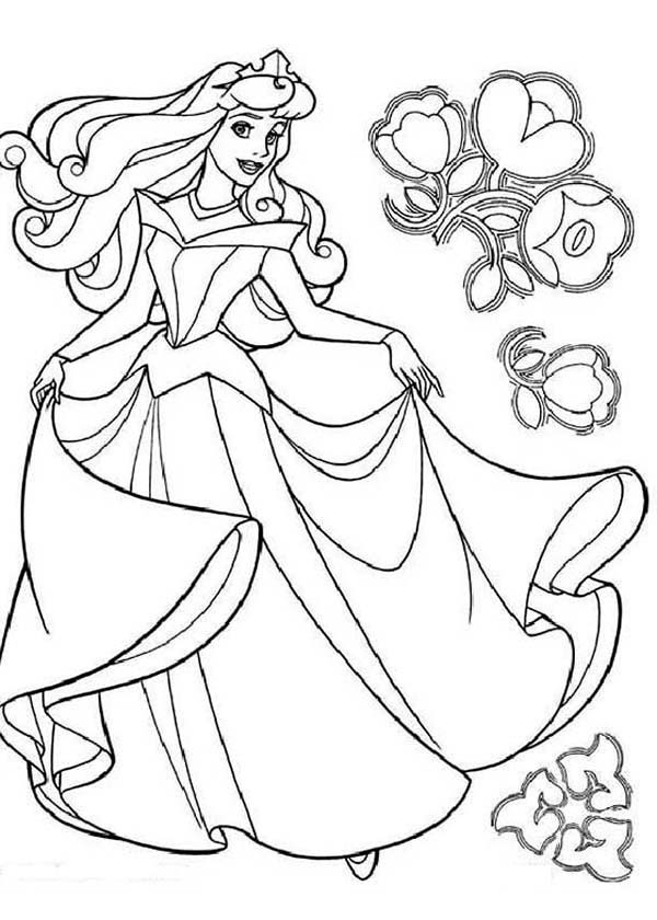 Princess Aurora Dancing with Flowers Coloring Pages: Princess ...