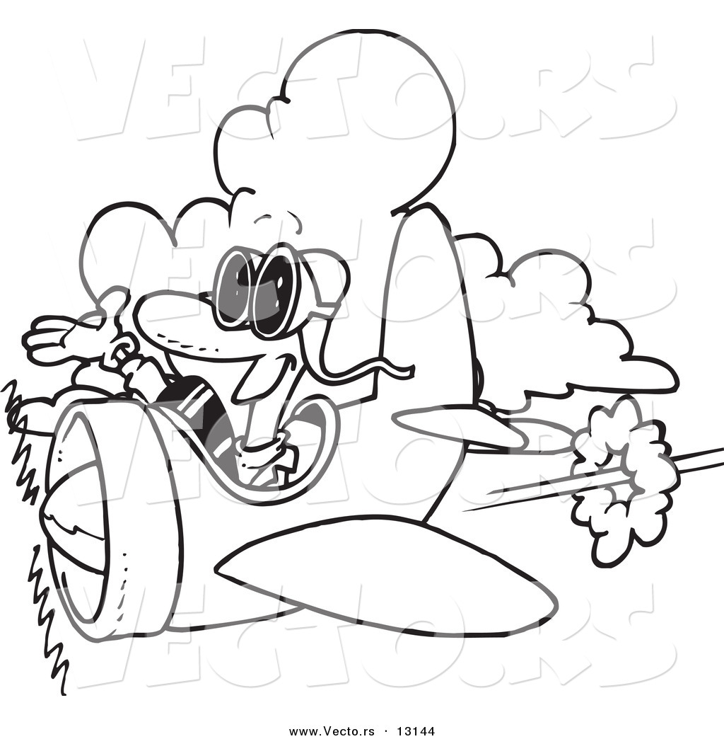 Vector of a Cartoon Happy Pilot - Coloring Page Outline by ...