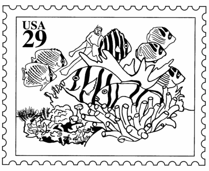 BlueBonkers: Tropical Fish Stamp - USPS Nature Stamp Coloring 