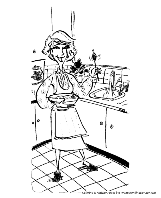 Mother's Day Coloring Pages - Mom is a great cook Coloring Page 