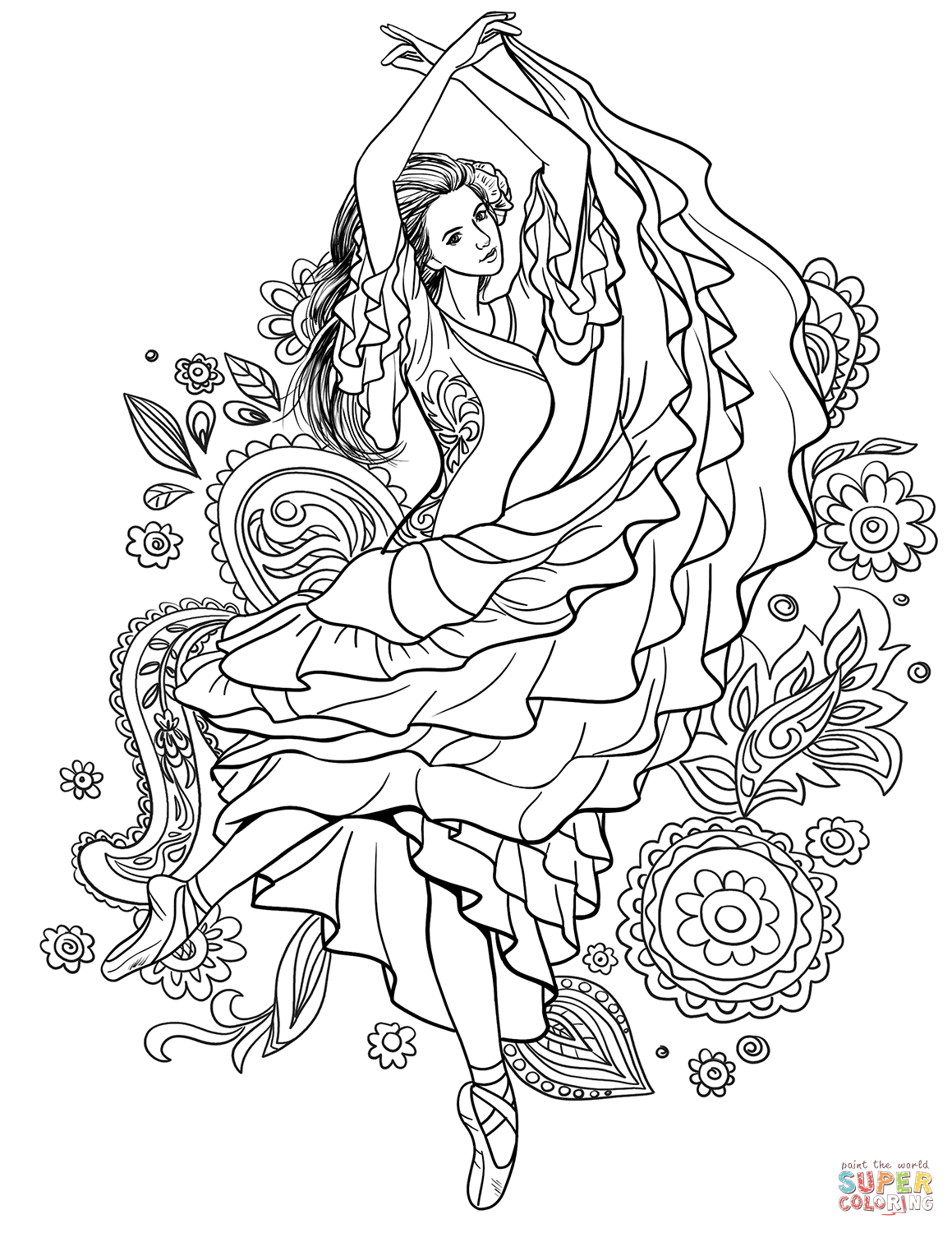 Gypsy Woman Dancing Carmen coloring page | Free Printable Coloring Pages