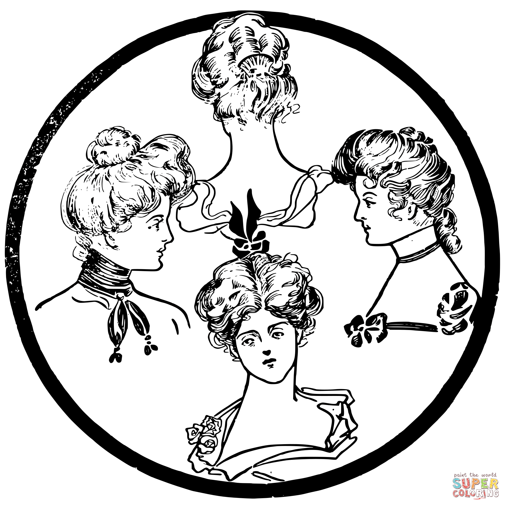 Vintage Girl from Any Side coloring page | Free Printable Coloring Pages