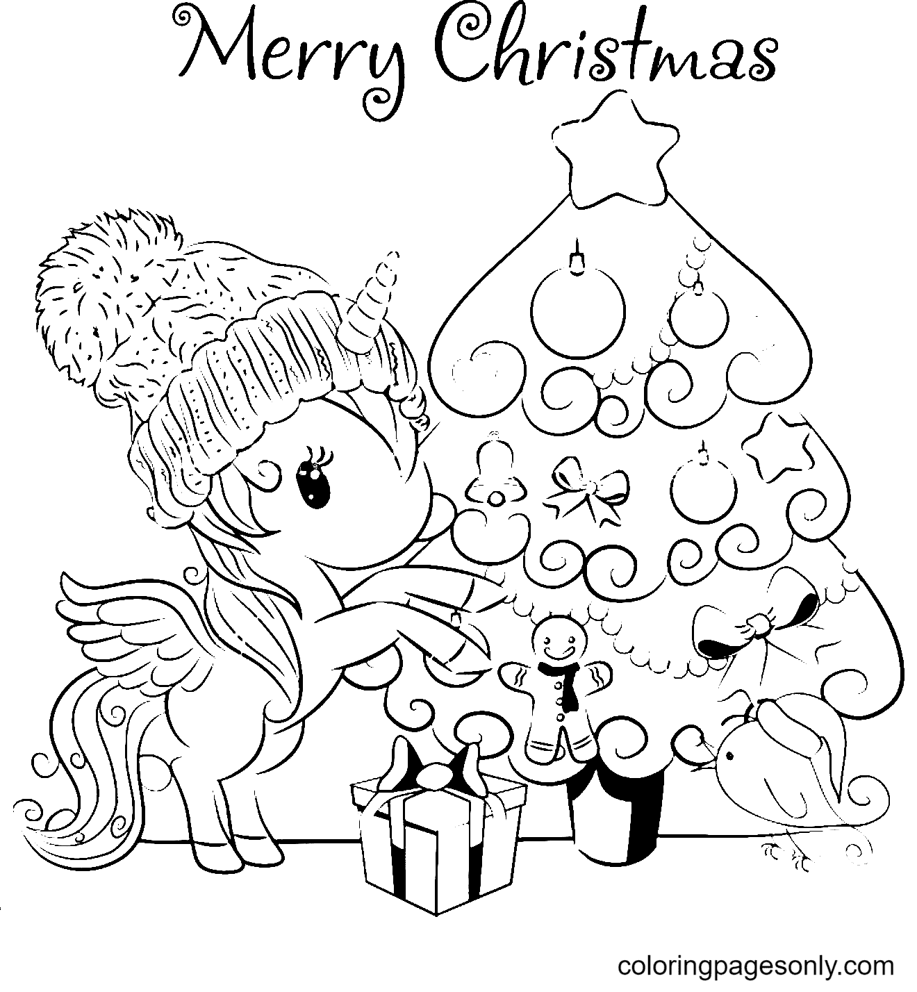 Christmas Tree and Unicorn Coloring Pages - Christmas Animals Coloring Pages  - Coloring Pages For Kids And Adults