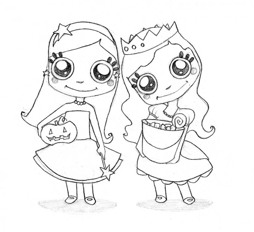 TRICK or TREATING coloring pages - Lovely Halloween Princesses