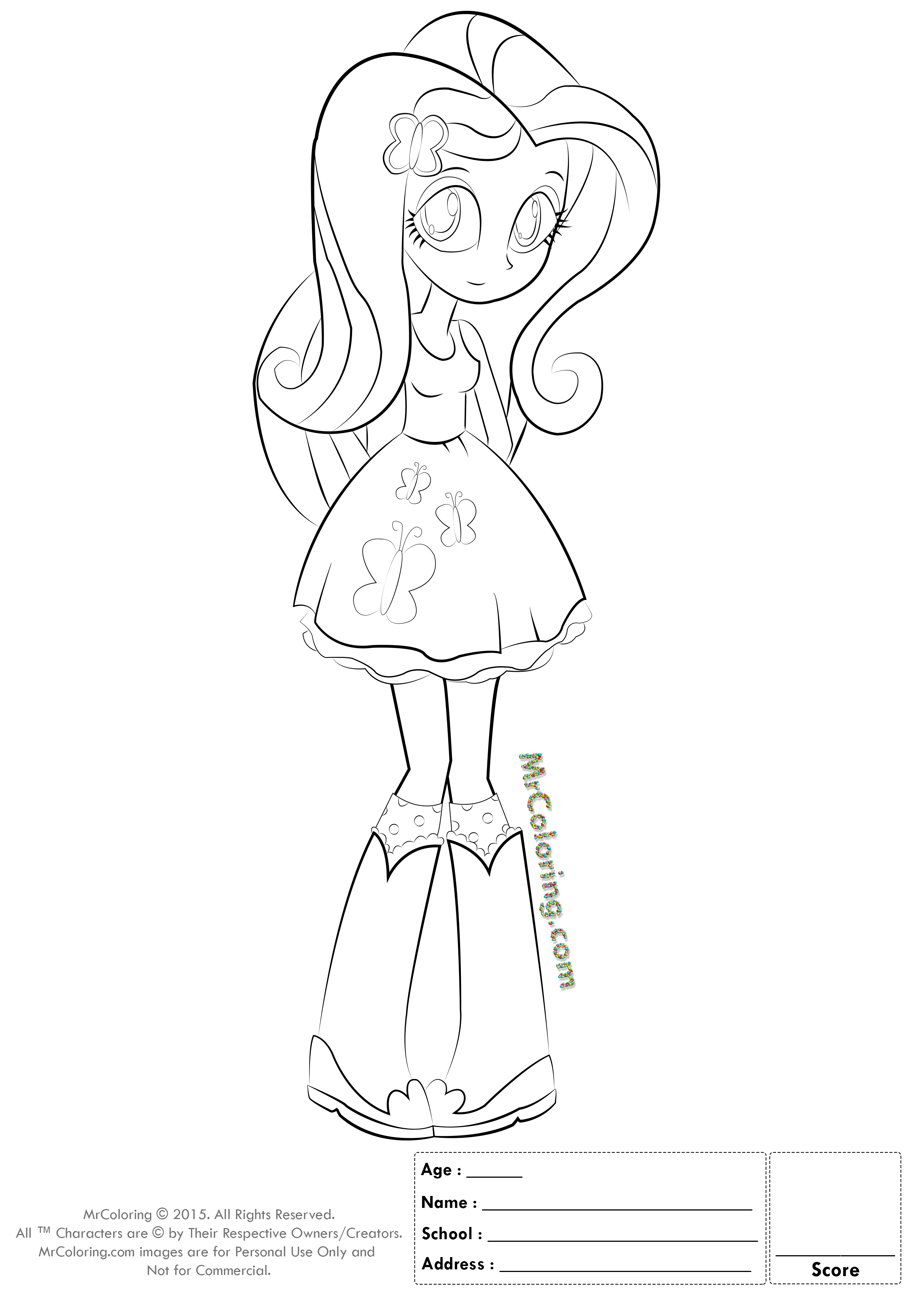 Fluttershy Equestria Girls Coloring Pages - 1 | MrColoring.com