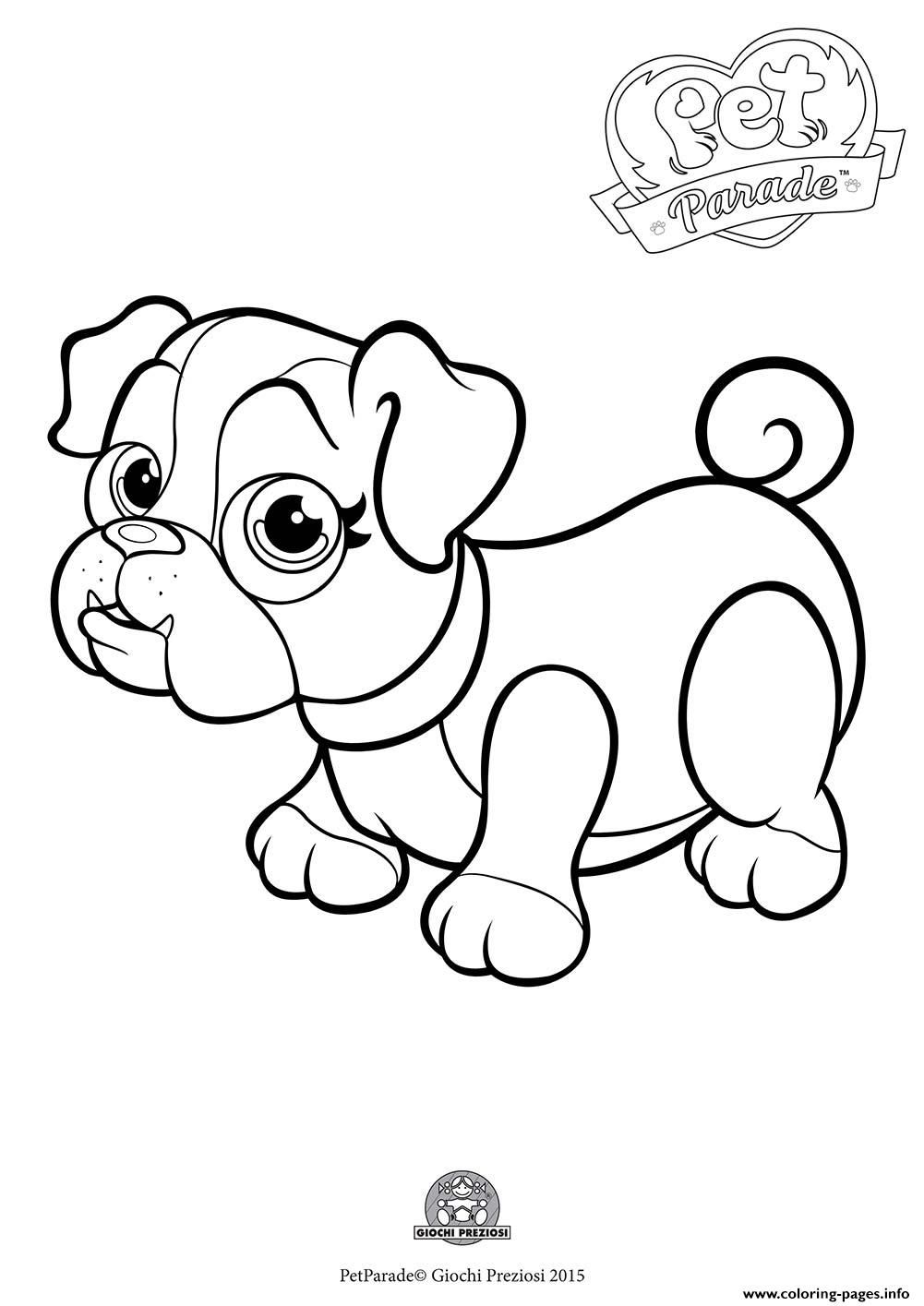 Print pet parade cute dog bouledogue 1 Coloring pages Free Printable