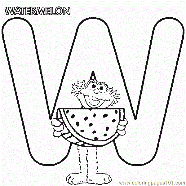 Watermelon - Letter W - Sesame Street Alphabet Coloring Page