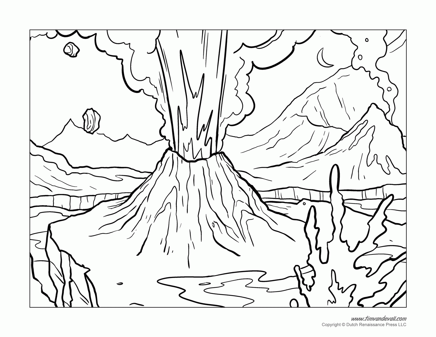 Volcano Coloring Page For Kids