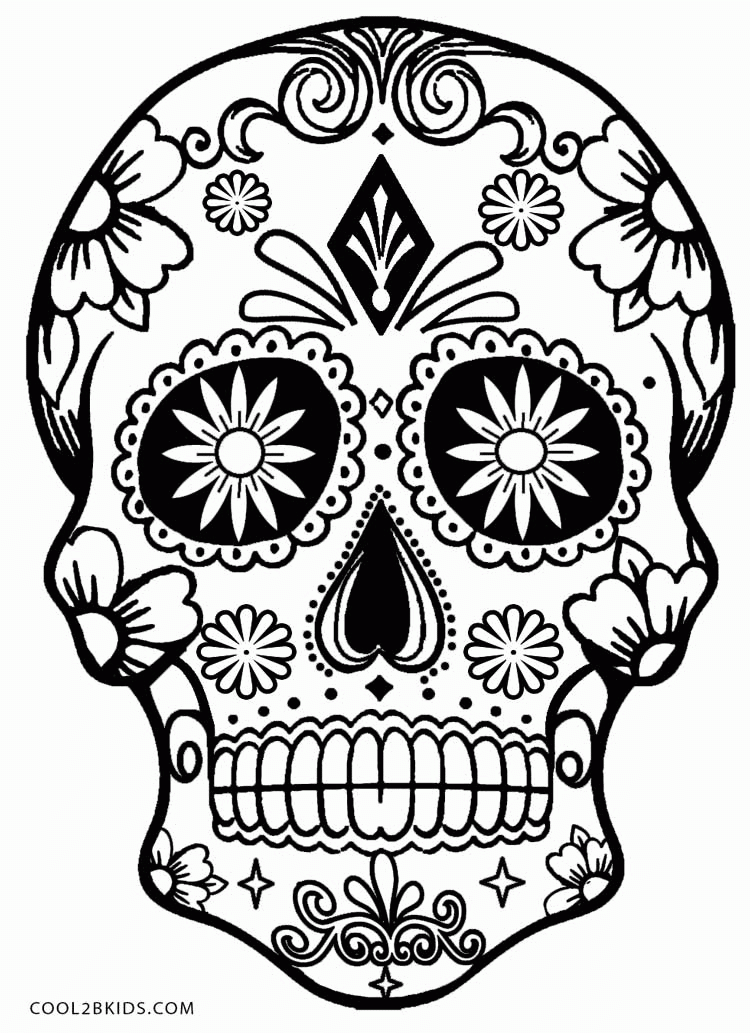 Printable Sugar Skulls - Coloring Pages for Kids and for Adults