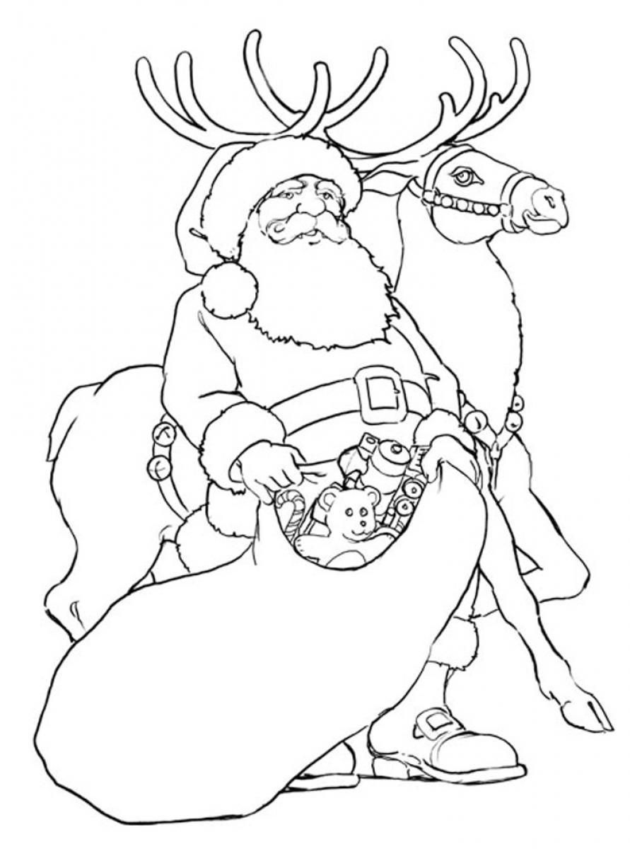 Santa Reindeer Coloring Pages : Reindeer And Santa Christmas ...