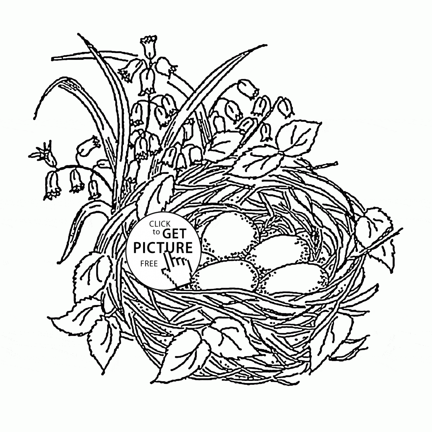 Bird's Nest and Spring Flowers coloring page for kids, seasons ...